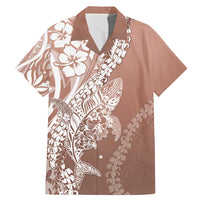 Hawaii Puakenikeni And Maile Lei Family Matching Mermaid Dress and Hawaiian Shirt Brown Polynesian Shark Tattoo DT05 Dad's Shirt - Short Sleeve Brown - Polynesian Pride
