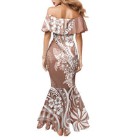 Hawaii Puakenikeni And Maile Lei Family Matching Mermaid Dress and Hawaiian Shirt Brown Polynesian Shark Tattoo DT05 - Polynesian Pride