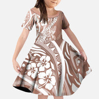Hawaii Puakenikeni And Maile Lei Family Matching Off Shoulder Maxi Dress and Hawaiian Shirt Brown Polynesian Shark Tattoo DT05 Daughter's Dress Brown - Polynesian Pride