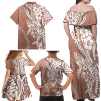 Hawaii Puakenikeni And Maile Lei Family Matching Off Shoulder Maxi Dress and Hawaiian Shirt Brown Polynesian Shark Tattoo DT05 - Polynesian Pride