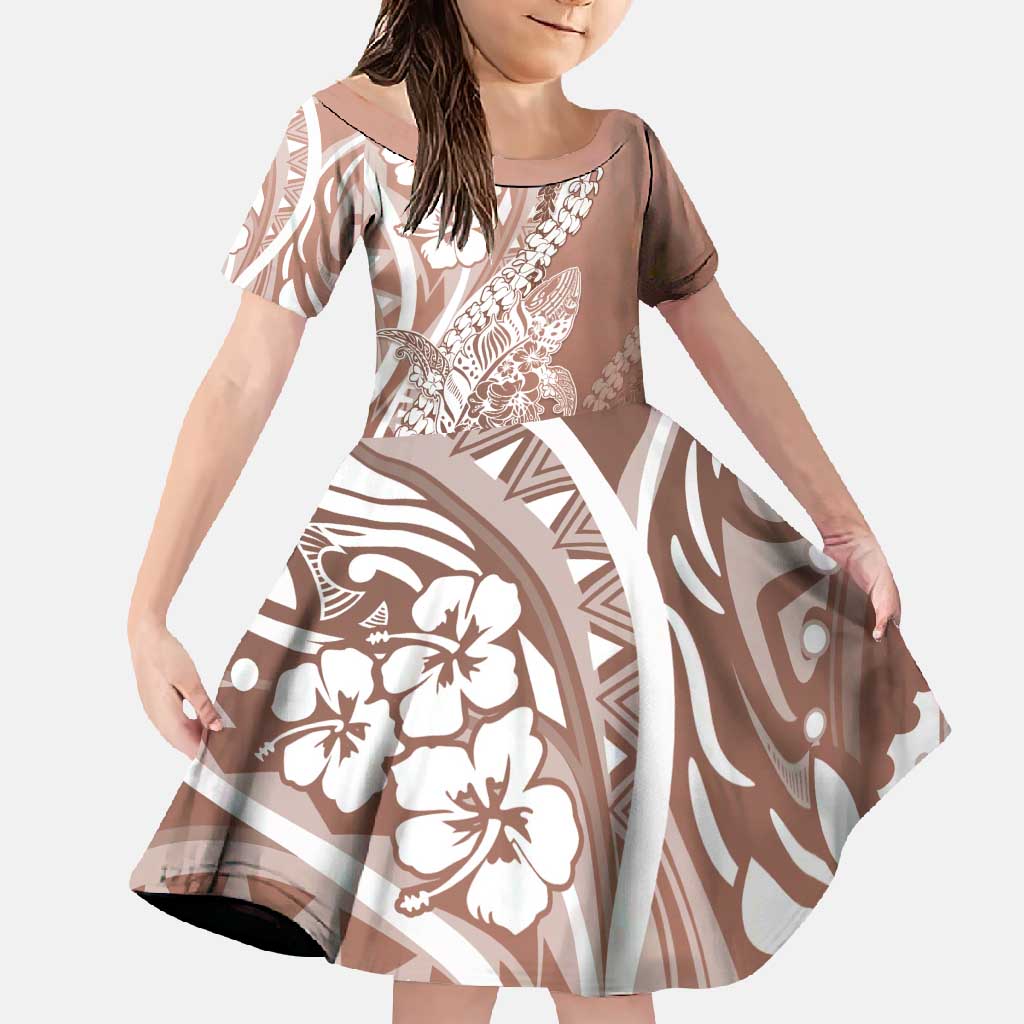 Hawaii Puakenikeni And Maile Lei Family Matching Short Sleeve Bodycon Dress and Hawaiian Shirt Brown Polynesian Shark Tattoo DT05