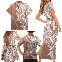 Hawaii Puakenikeni And Maile Lei Family Matching Short Sleeve Bodycon Dress and Hawaiian Shirt Brown Polynesian Shark Tattoo DT05