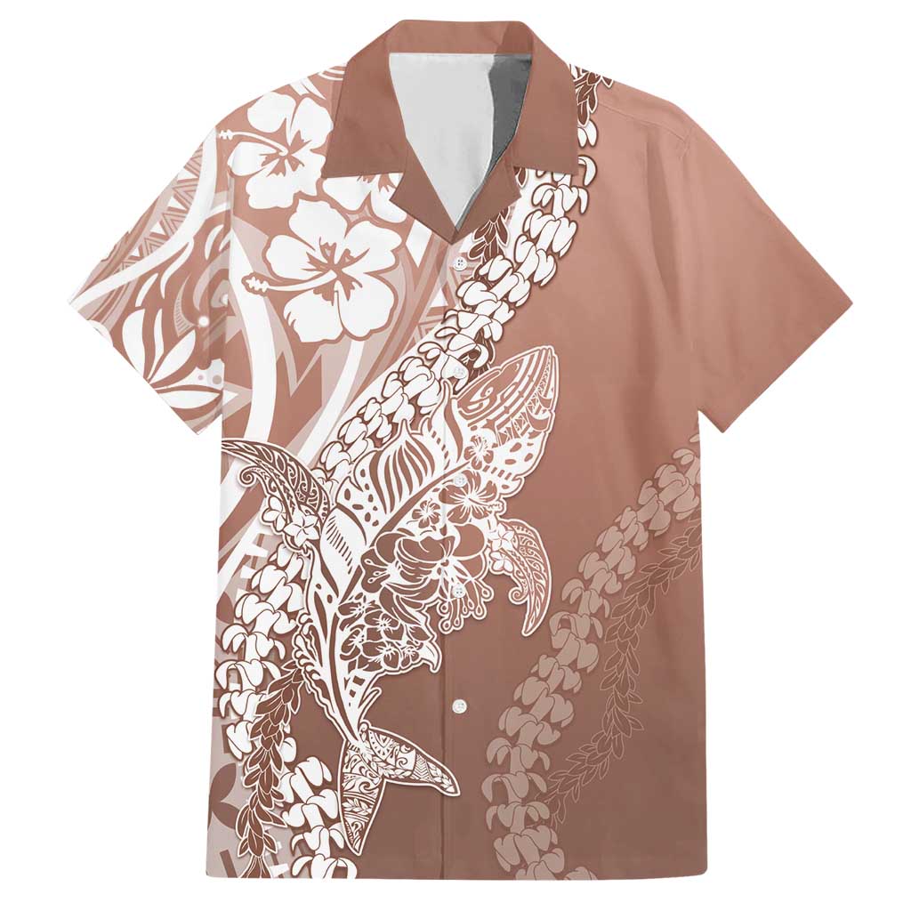 Hawaii Puakenikeni And Maile Lei Family Matching Short Sleeve Bodycon Dress and Hawaiian Shirt Brown Polynesian Shark Tattoo DT05