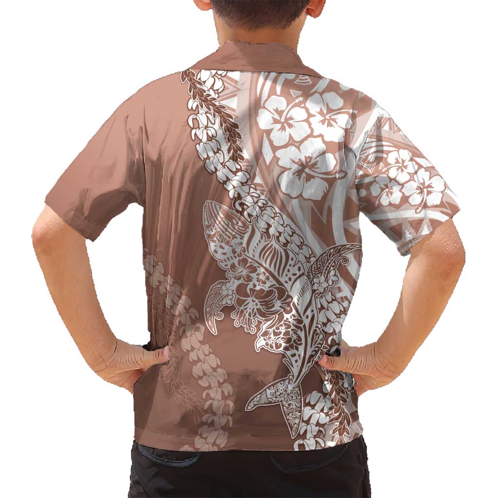 Hawaii Puakenikeni And Maile Lei Family Matching Summer Maxi Dress and Hawaiian Shirt Brown Polynesian Shark Tattoo DT05 - Polynesian Pride