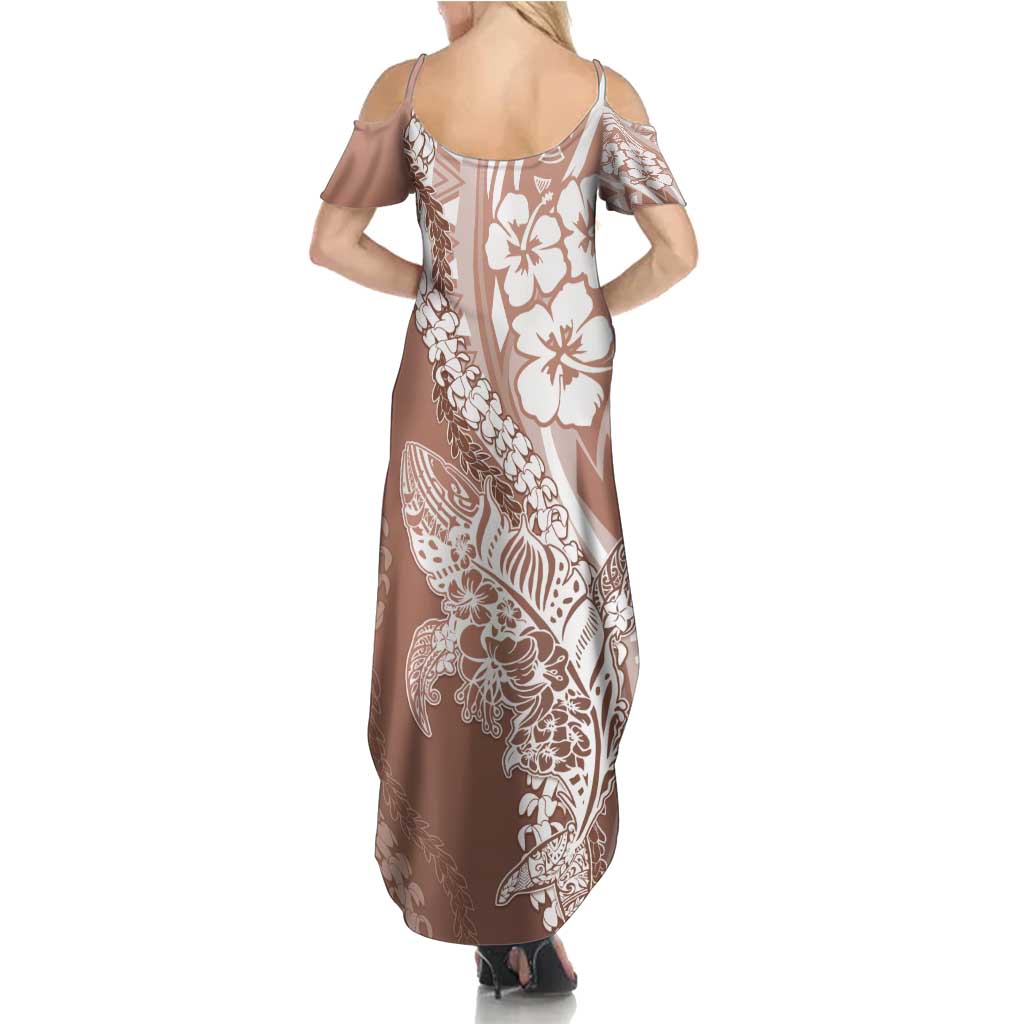 Hawaii Puakenikeni And Maile Lei Family Matching Summer Maxi Dress and Hawaiian Shirt Brown Polynesian Shark Tattoo DT05 - Polynesian Pride