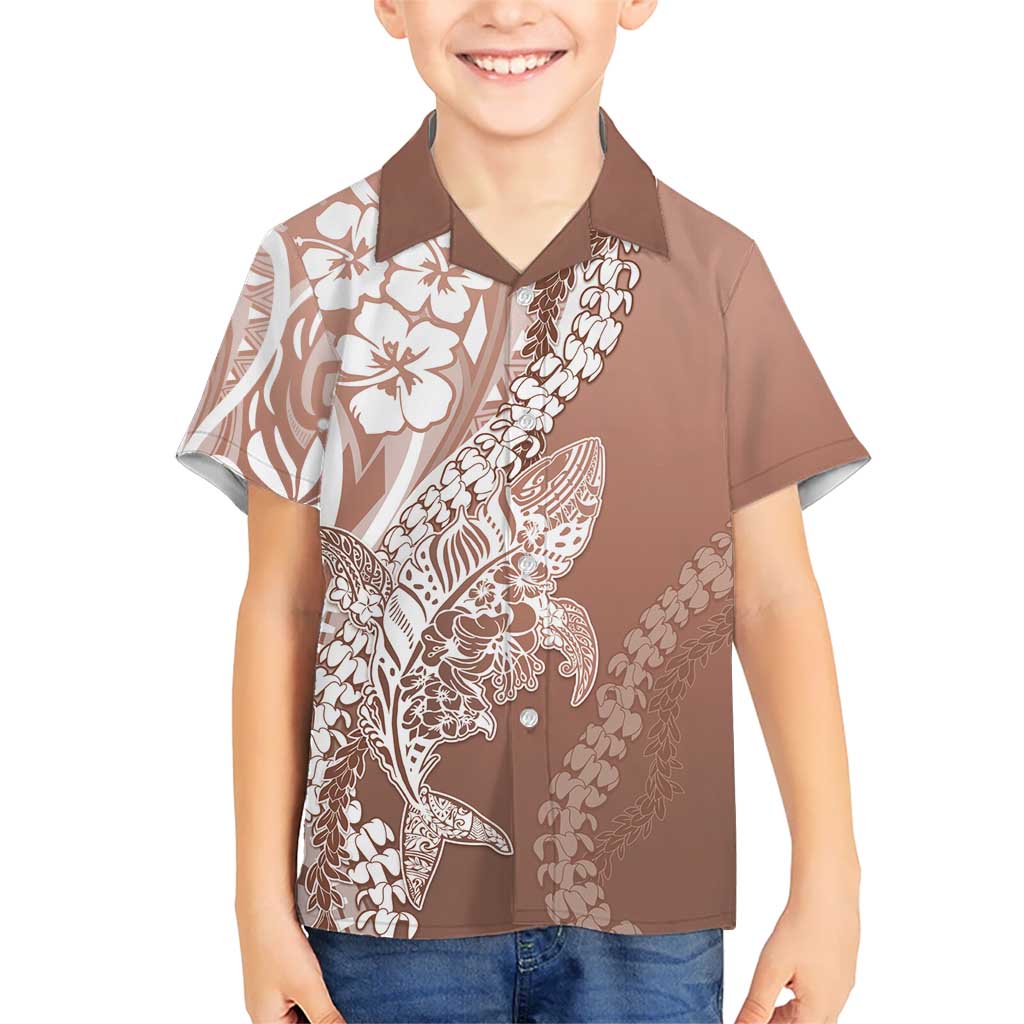 Hawaii Puakenikeni And Maile Lei Kid Hawaiian Shirt Brown Polynesian Shark Tattoo DT05 Kid Brown - Polynesian Pride