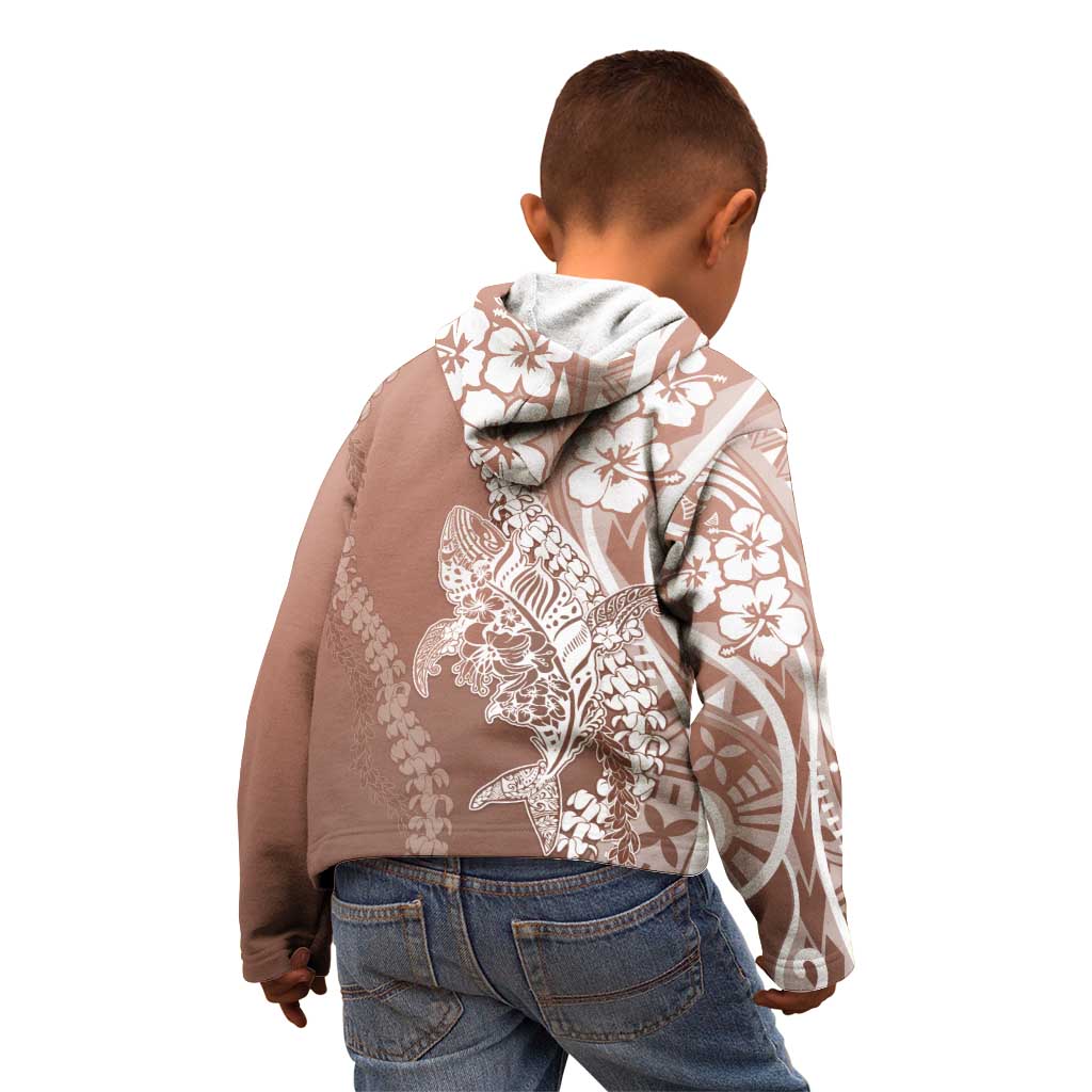 Hawaii Puakenikeni And Maile Lei Kid Hoodie Brown Polynesian Shark Tattoo DT05 - Polynesian Pride