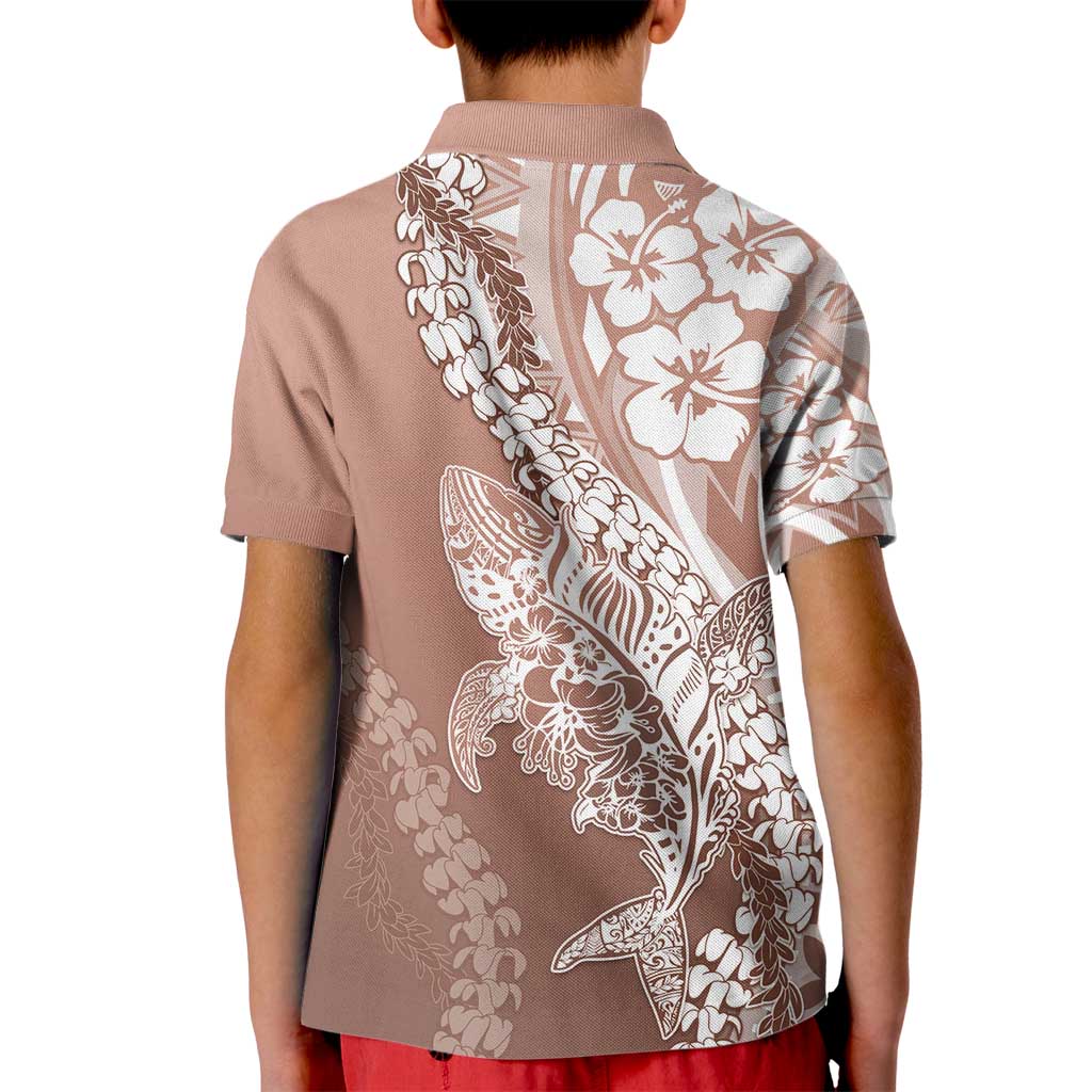 Hawaii Puakenikeni And Maile Lei Kid Polo Shirt Brown Polynesian Shark Tattoo DT05 - Polynesian Pride