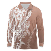 Hawaii Puakenikeni And Maile Lei Long Sleeve Polo Shirt Brown Polynesian Shark Tattoo DT05 Brown - Polynesian Pride