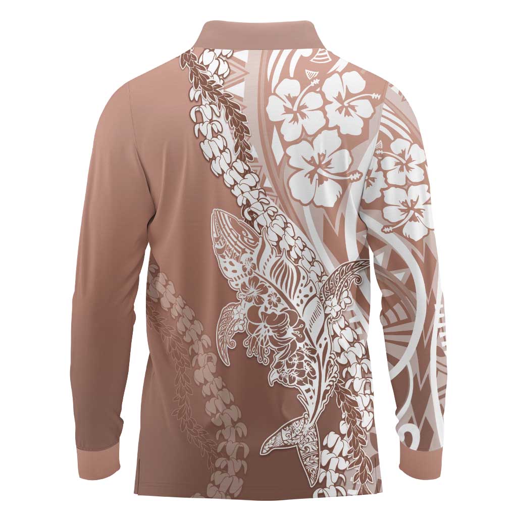 Hawaii Puakenikeni And Maile Lei Long Sleeve Polo Shirt Brown Polynesian Shark Tattoo DT05 - Polynesian Pride