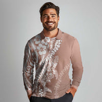 Hawaii Puakenikeni And Maile Lei Long Sleeve Polo Shirt Brown Polynesian Shark Tattoo DT05 - Polynesian Pride