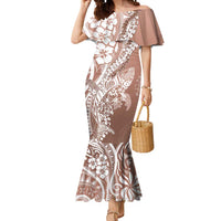 Hawaii Puakenikeni And Maile Lei Mermaid Dress Brown Polynesian Shark Tattoo DT05 Women Brown - Polynesian Pride