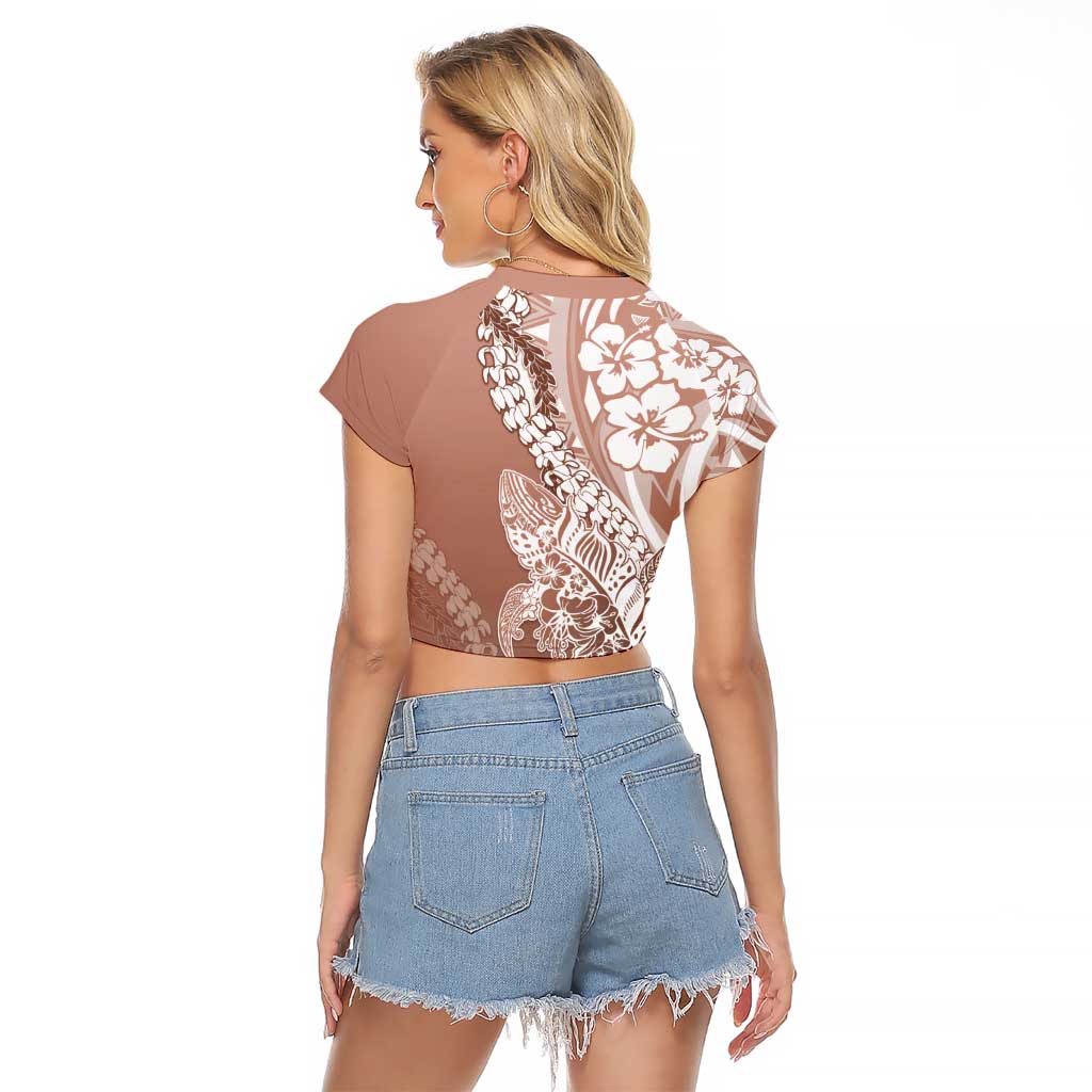 Hawaii Puakenikeni And Maile Lei Raglan Cropped T Shirt Brown Polynesian Shark Tattoo DT05 - Polynesian Pride