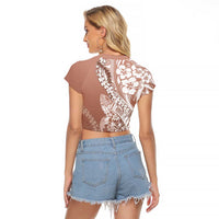 Hawaii Puakenikeni And Maile Lei Raglan Cropped T Shirt Brown Polynesian Shark Tattoo DT05 - Polynesian Pride