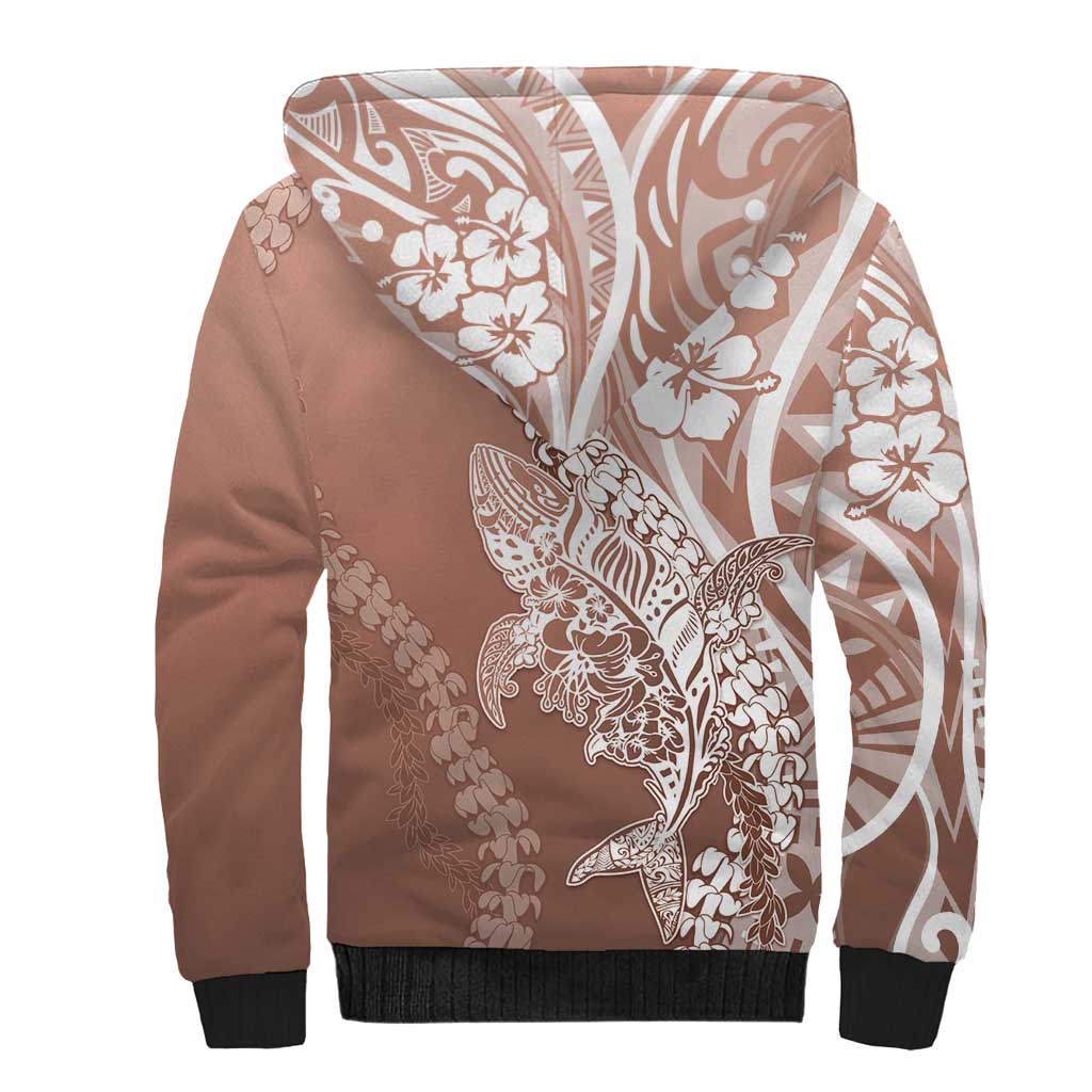 Hawaii Puakenikeni And Maile Lei Sherpa Hoodie Brown Polynesian Shark Tattoo DT05 - Polynesian Pride