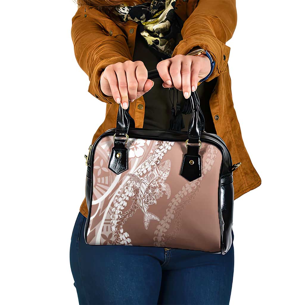 Hawaii Puakenikeni And Maile Lei Shoulder Handbag Brown Polynesian Shark Tattoo DT05