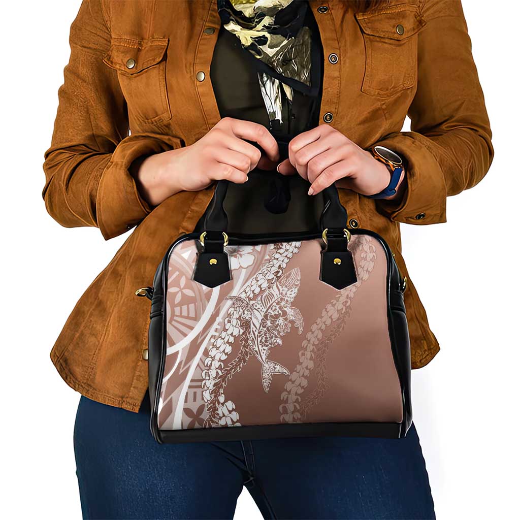 Hawaii Puakenikeni And Maile Lei Shoulder Handbag Brown Polynesian Shark Tattoo DT05