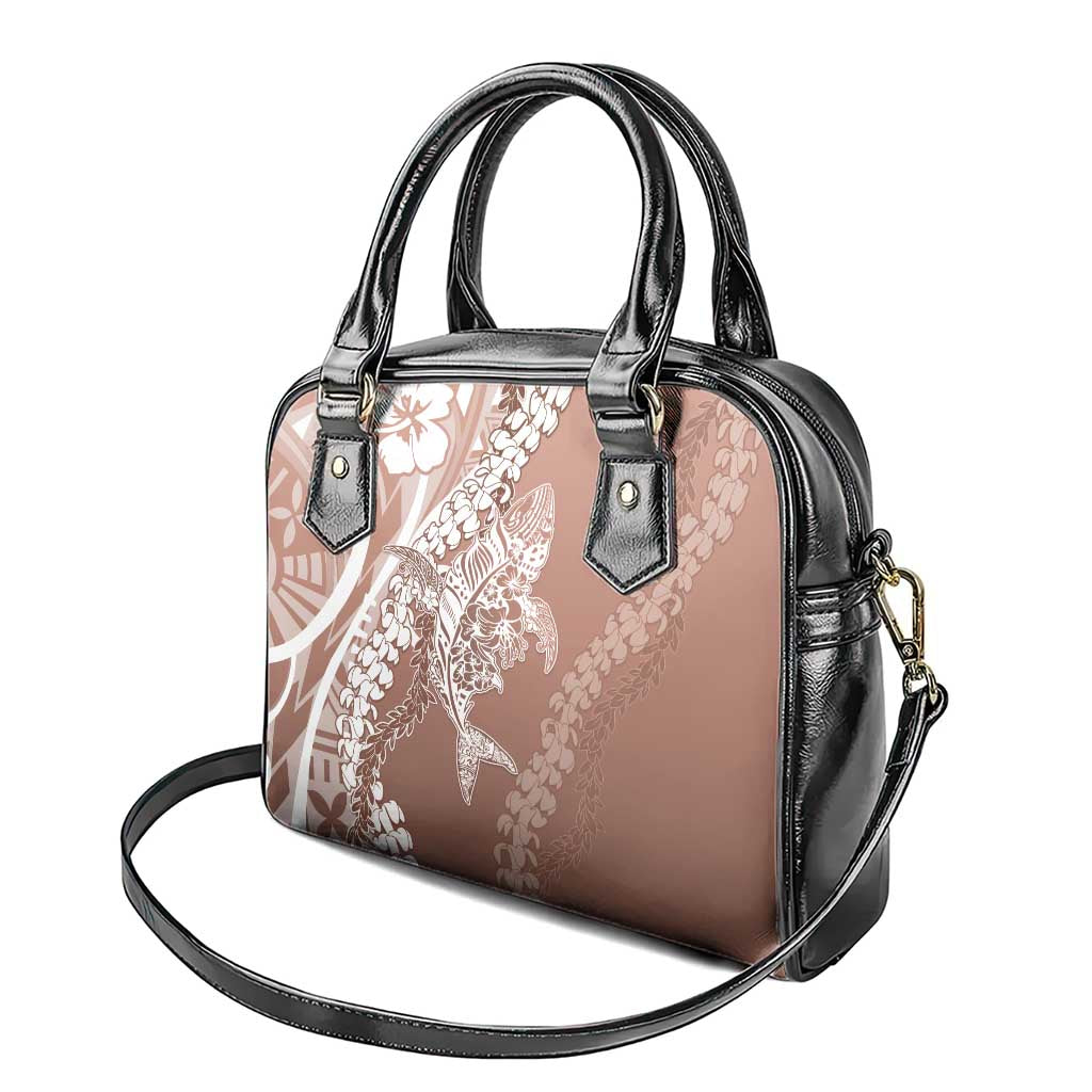 Hawaii Puakenikeni And Maile Lei Shoulder Handbag Brown Polynesian Shark Tattoo DT05