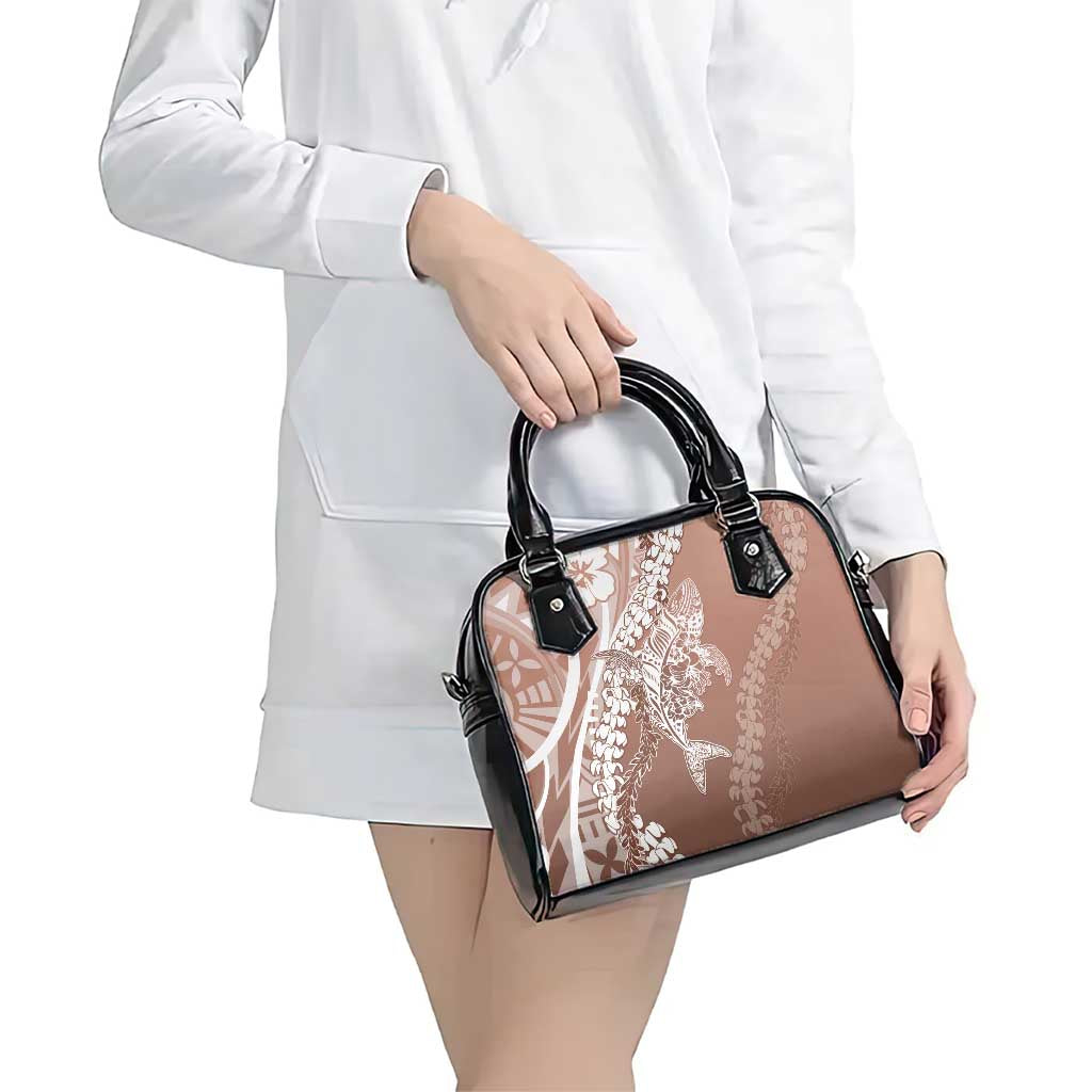 Hawaii Puakenikeni And Maile Lei Shoulder Handbag Brown Polynesian Shark Tattoo DT05