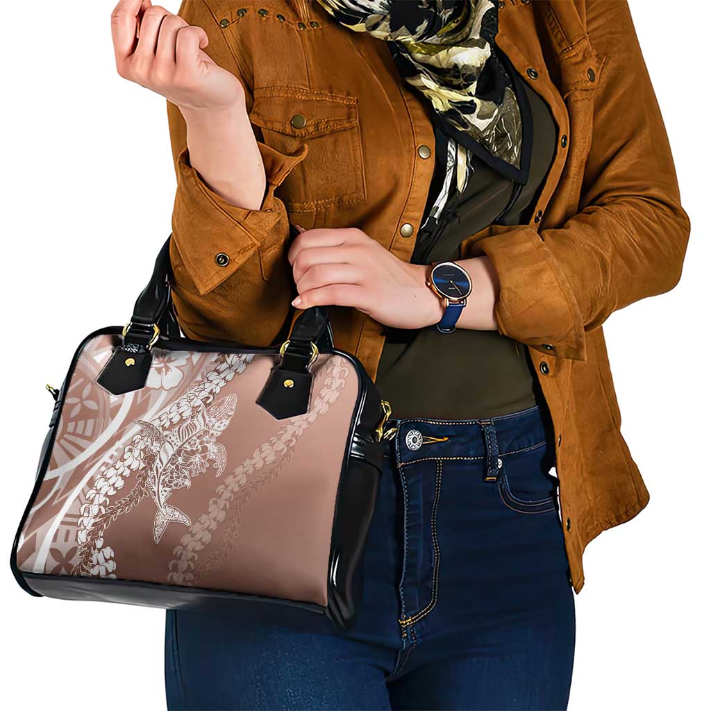 Hawaii Puakenikeni And Maile Lei Shoulder Handbag Brown Polynesian Shark Tattoo DT05