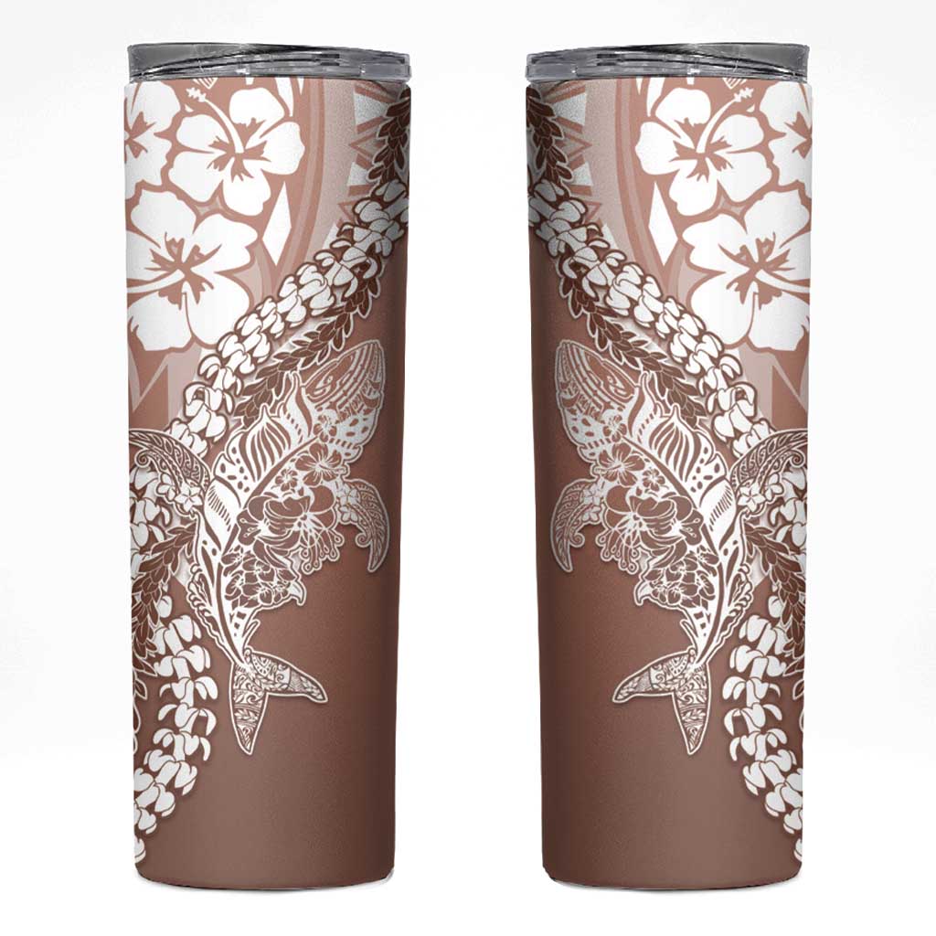 Hawaii Puakenikeni And Maile Lei Skinny Tumbler Brown Polynesian Shark Tattoo DT05 Brown - Polynesian Pride