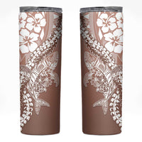 Hawaii Puakenikeni And Maile Lei Skinny Tumbler Brown Polynesian Shark Tattoo DT05 Brown - Polynesian Pride