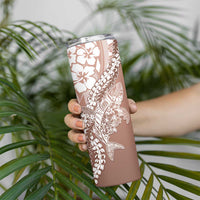 Hawaii Puakenikeni And Maile Lei Skinny Tumbler Brown Polynesian Shark Tattoo DT05 - Polynesian Pride