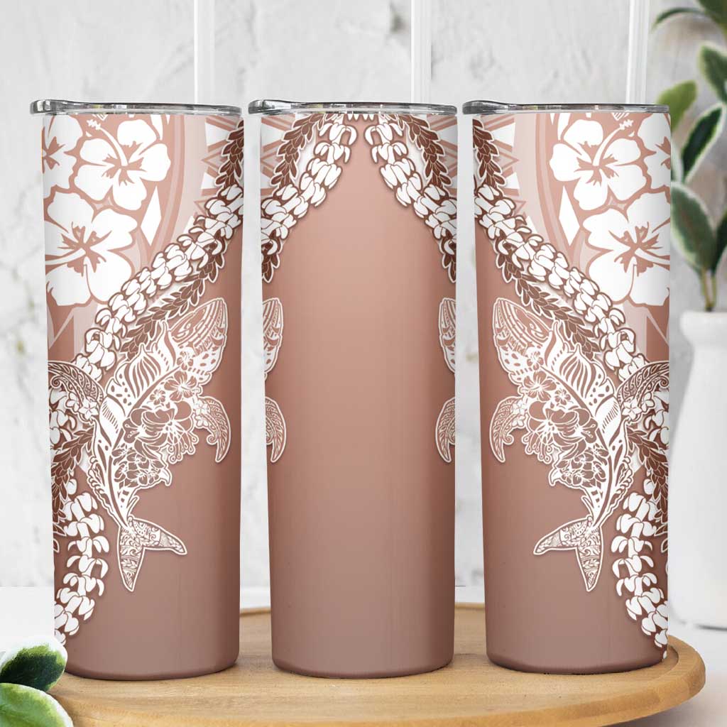 Hawaii Puakenikeni And Maile Lei Skinny Tumbler Brown Polynesian Shark Tattoo DT05 - Polynesian Pride