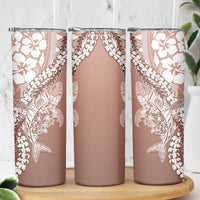 Hawaii Puakenikeni And Maile Lei Skinny Tumbler Brown Polynesian Shark Tattoo DT05 - Polynesian Pride
