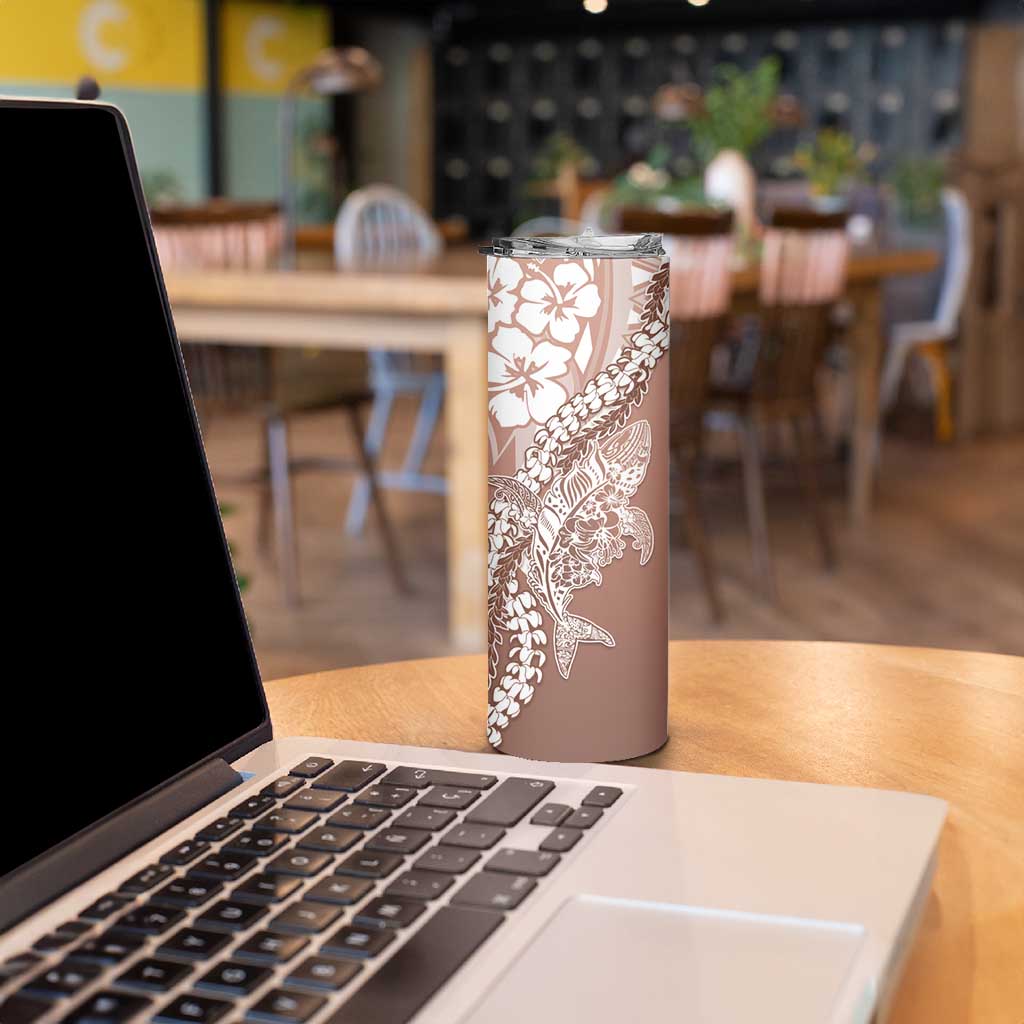 Hawaii Puakenikeni And Maile Lei Skinny Tumbler Brown Polynesian Shark Tattoo DT05 - Polynesian Pride
