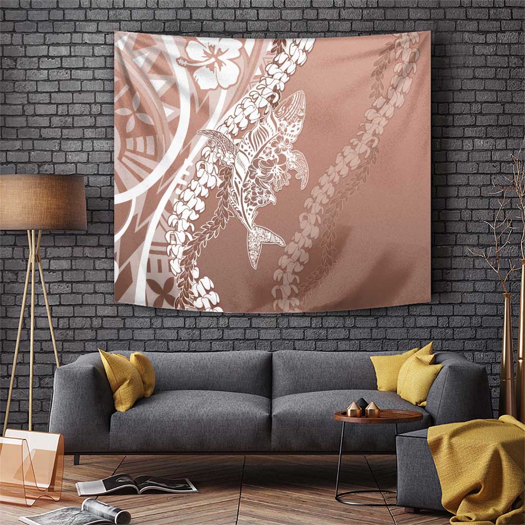 Hawaii Puakenikeni And Maile Lei Tapestry Brown Polynesian Shark Tattoo DT05