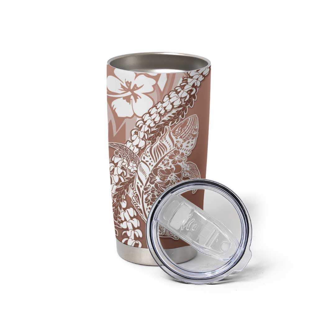 Hawaii Puakenikeni And Maile Lei Tumbler Cup Brown Polynesian Shark Tattoo DT05