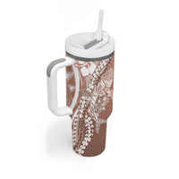 Hawaii Puakenikeni And Maile Lei Tumbler With Handle Brown Polynesian Shark Tattoo DT05