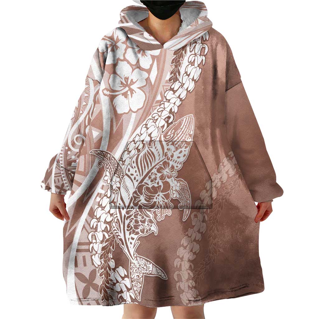 Hawaii Puakenikeni And Maile Lei Wearable Blanket Hoodie Brown Polynesian Shark Tattoo DT05 - Polynesian Pride