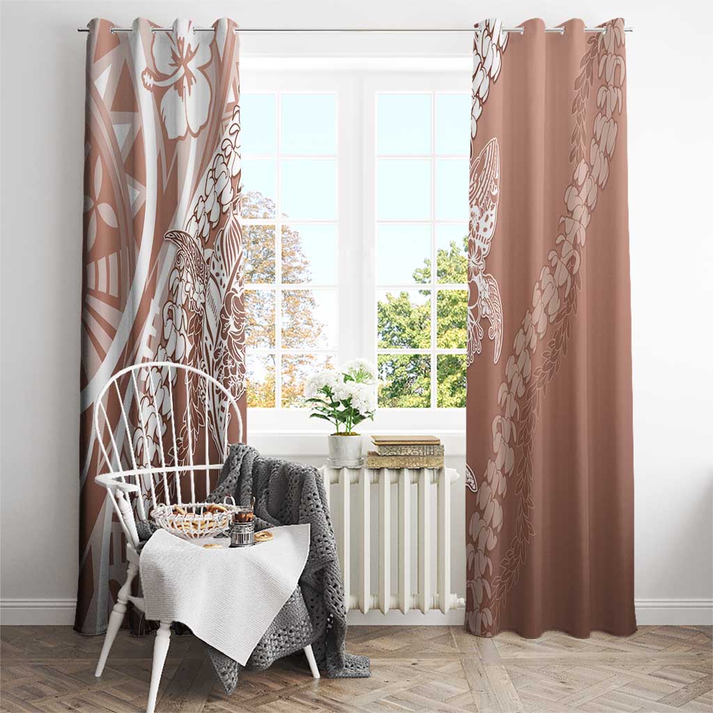 Hawaii Puakenikeni And Maile Lei Window Curtain Brown Polynesian Shark Tattoo DT05