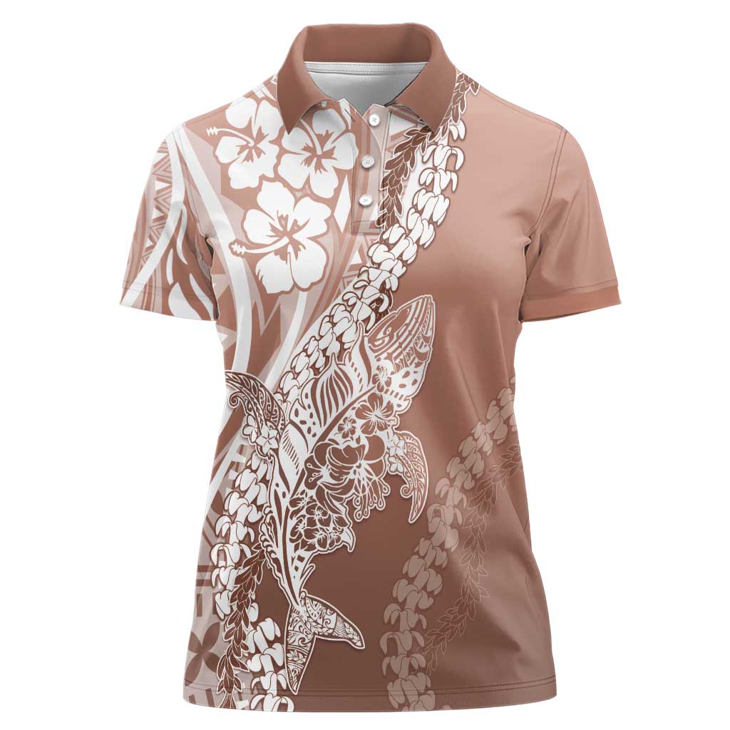 Hawaii Puakenikeni And Maile Lei Women Polo Shirt Brown Polynesian Shark Tattoo DT05 Female Brown - Polynesian Pride