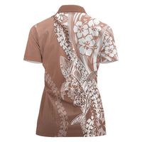 Hawaii Puakenikeni And Maile Lei Women Polo Shirt Brown Polynesian Shark Tattoo DT05 - Polynesian Pride