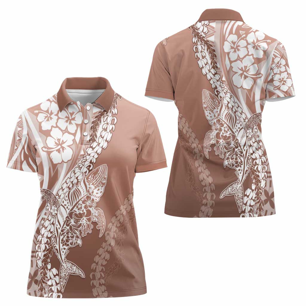 Hawaii Puakenikeni And Maile Lei Women Polo Shirt Brown Polynesian Shark Tattoo DT05 - Polynesian Pride