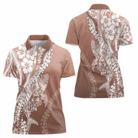Hawaii Puakenikeni And Maile Lei Women Polo Shirt Brown Polynesian Shark Tattoo DT05 - Polynesian Pride