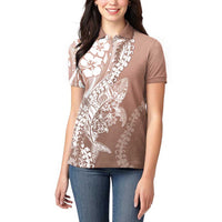 Hawaii Puakenikeni And Maile Lei Women Polo Shirt Brown Polynesian Shark Tattoo DT05 - Polynesian Pride