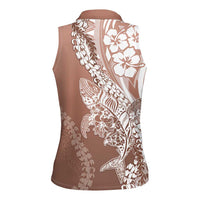 Hawaii Puakenikeni And Maile Lei Women Sleeveless Polo Shirt Brown Polynesian Shark Tattoo DT05 - Polynesian Pride