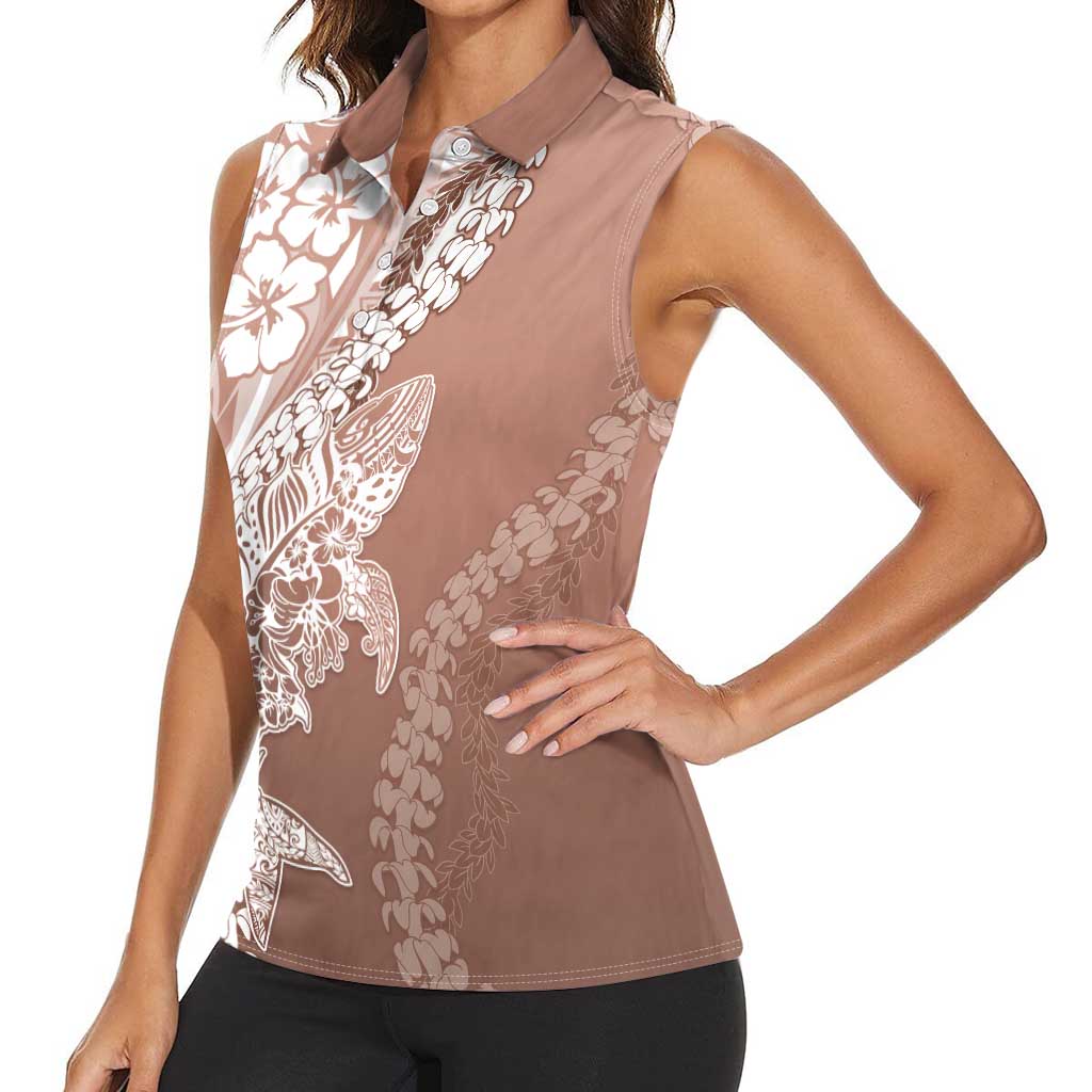 Hawaii Puakenikeni And Maile Lei Women Sleeveless Polo Shirt Brown Polynesian Shark Tattoo DT05 - Polynesian Pride