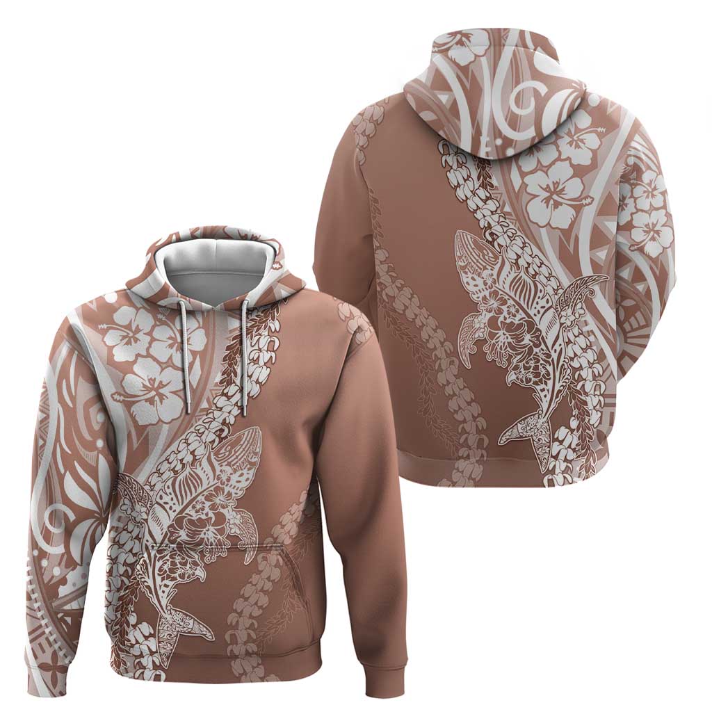 Hawaii Puakenikeni And Maile Lei Zip Hoodie Brown Polynesian Shark Tattoo DT05 - Polynesian Pride
