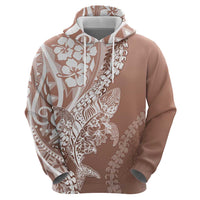 Hawaii Puakenikeni And Maile Lei Zip Hoodie Brown Polynesian Shark Tattoo DT05 - Polynesian Pride
