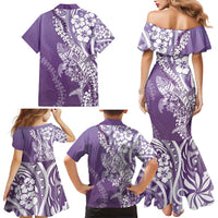 Hawaii Puakenikeni And Maile Lei Family Matching Mermaid Dress and Hawaiian Shirt Violet Polynesian Shark Tattoo DT05 - Polynesian Pride