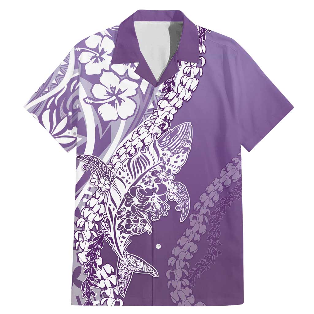 Hawaii Puakenikeni And Maile Lei Family Matching Mermaid Dress and Hawaiian Shirt Violet Polynesian Shark Tattoo DT05 Dad's Shirt - Short Sleeve Violet - Polynesian Pride