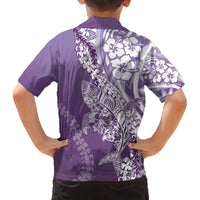 Hawaii Puakenikeni And Maile Lei Family Matching Off The Shoulder Long Sleeve Dress and Hawaiian Shirt Violet Polynesian Shark Tattoo DT05