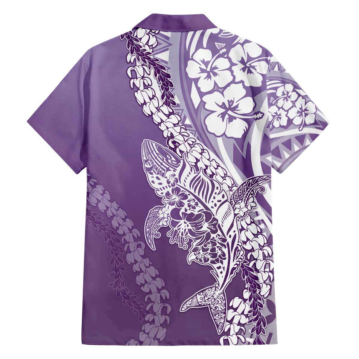 Hawaii Puakenikeni And Maile Lei Family Matching Off The Shoulder Long Sleeve Dress and Hawaiian Shirt Violet Polynesian Shark Tattoo DT05