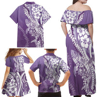 Hawaii Puakenikeni And Maile Lei Family Matching Off Shoulder Maxi Dress and Hawaiian Shirt Violet Polynesian Shark Tattoo DT05 - Polynesian Pride