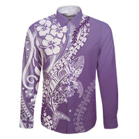 Hawaii Puakenikeni And Maile Lei Family Matching Off Shoulder Maxi Dress and Hawaiian Shirt Violet Polynesian Shark Tattoo DT05 Dad's Shirt - Long Sleeve Violet - Polynesian Pride